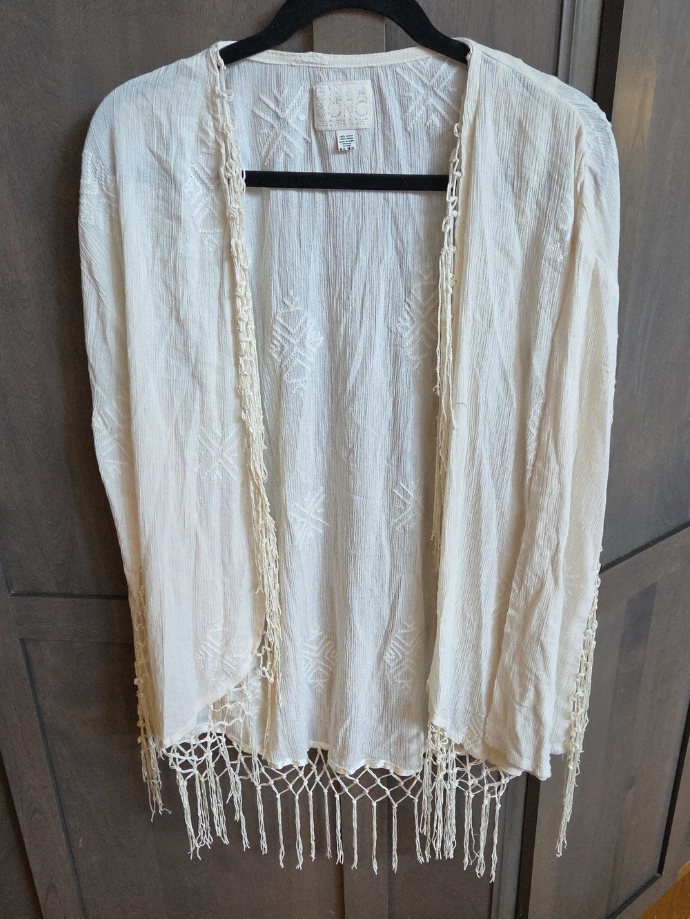 Billabong Cream Fringe Open-Front Jacket